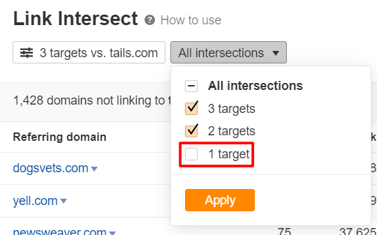 filter link intersect