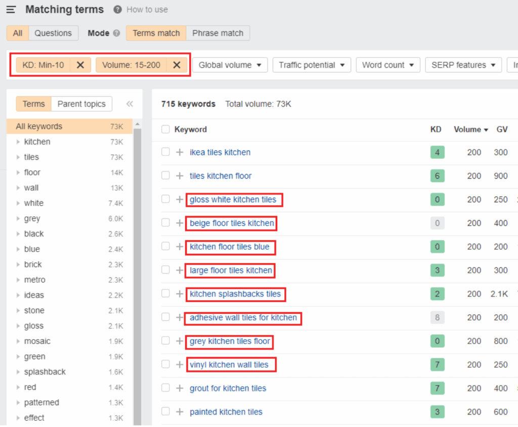 organic matching terms