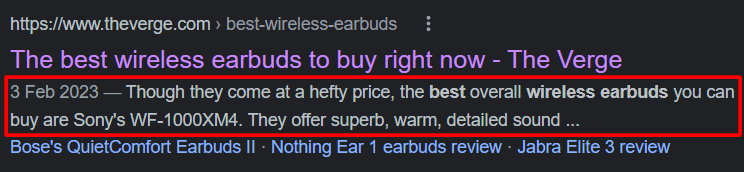 meta description shown in a snippet on SERP