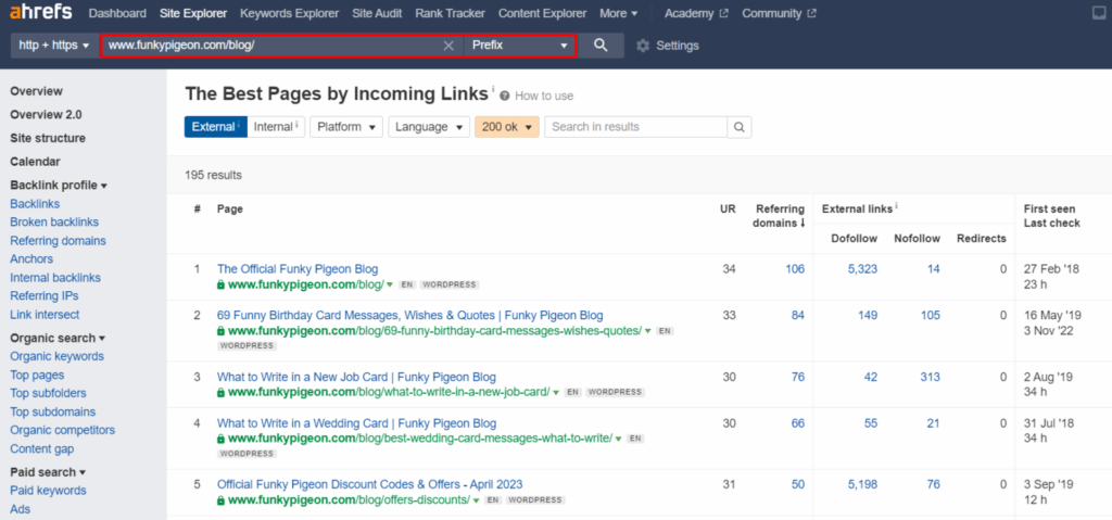 competitors most linked blog posts in Ahrefs