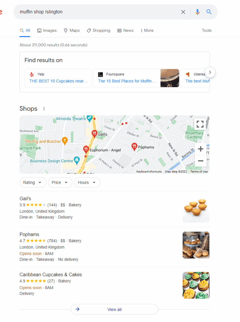 muffin shop lslington local search