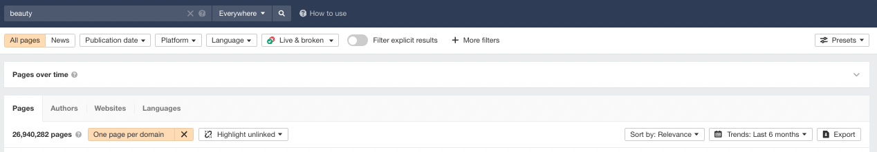 sorted by one page per domain