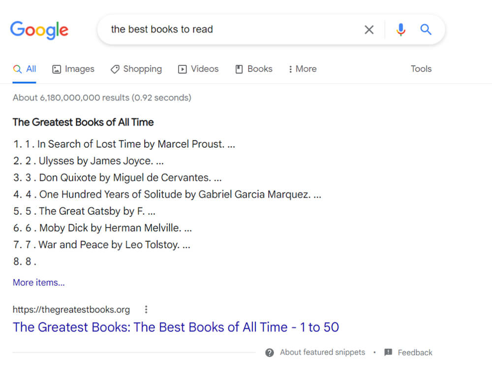 Order List Featured Snippet
