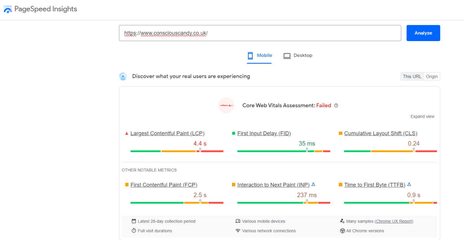 page speed insights