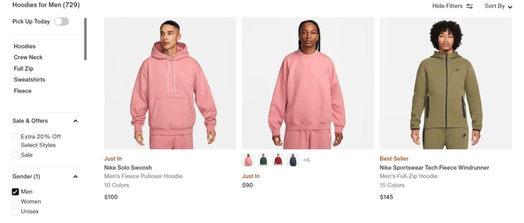 Product listing page