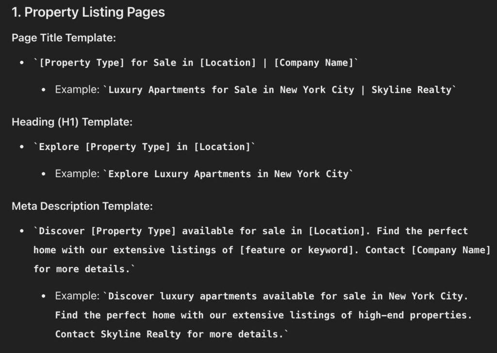 property listing pages