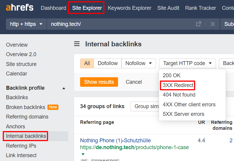 Internal 3XX redirects