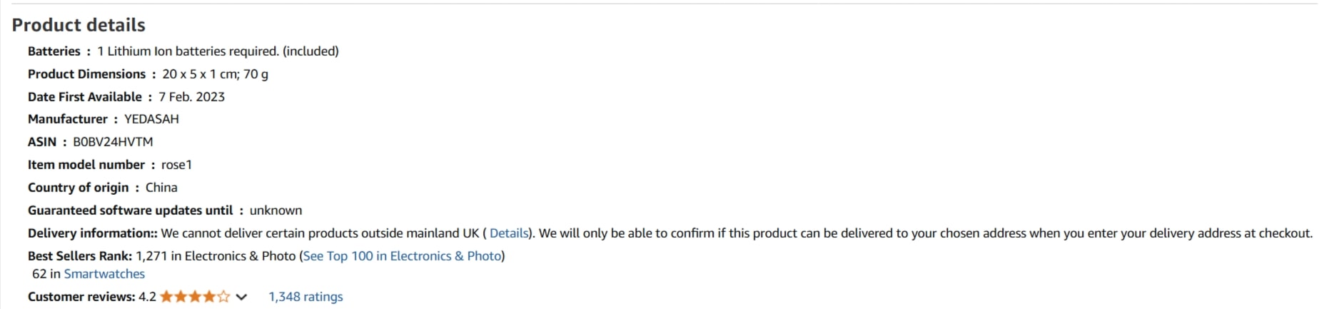 Product specification