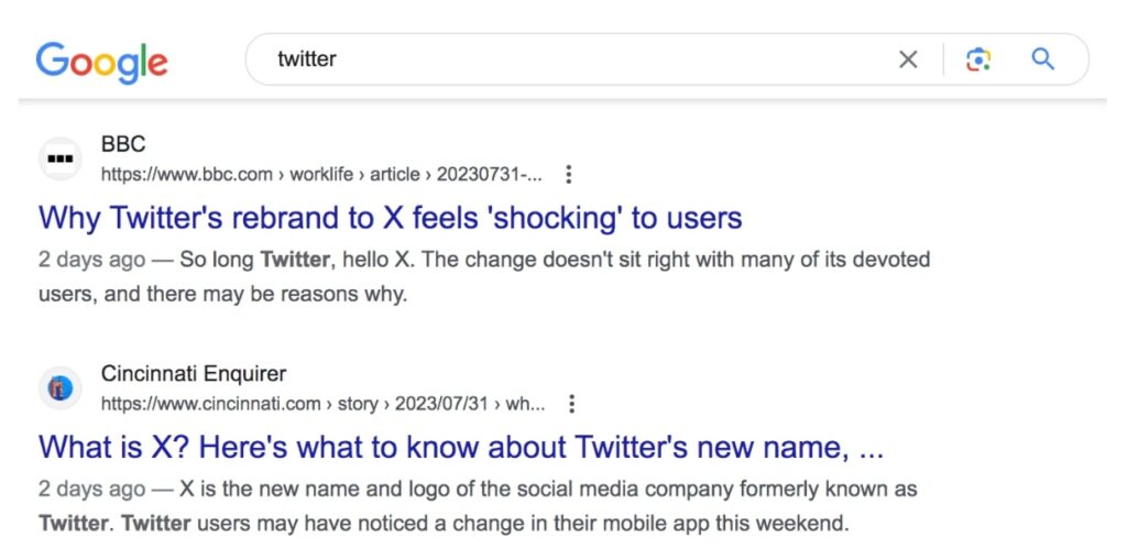 Top ranking results in SERPs