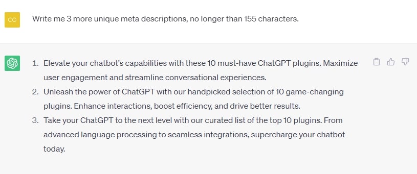 Generate Unique Meta Descriptions using ChatGPT