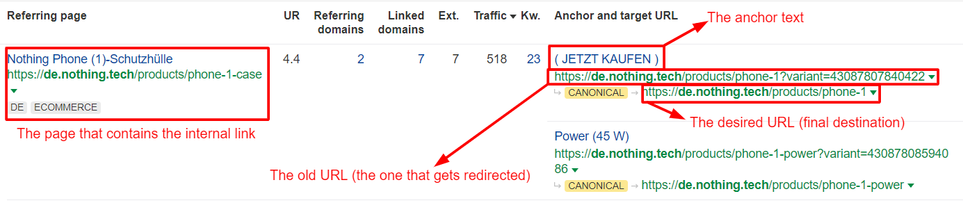 update internal links