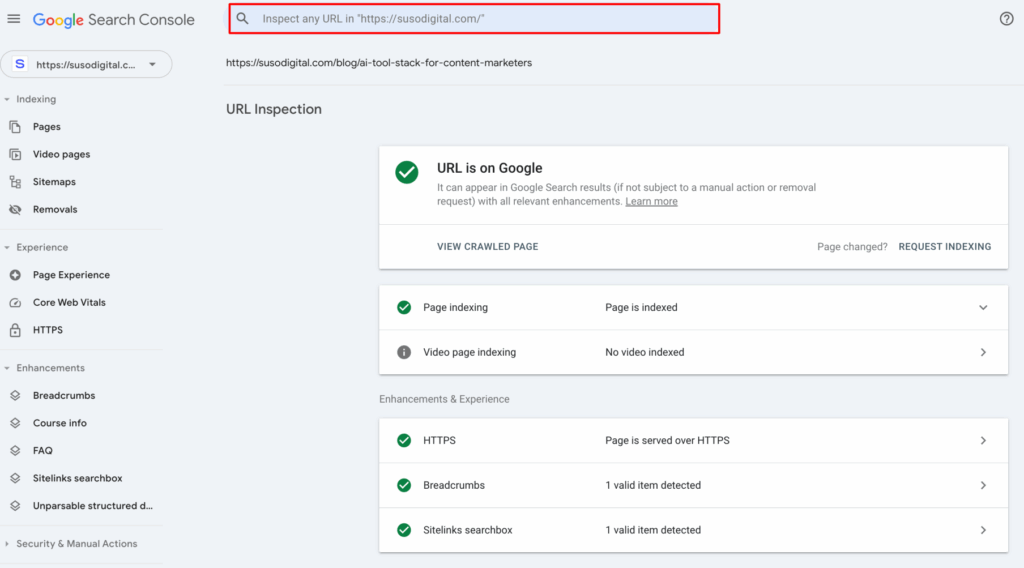 URL Inspection tool