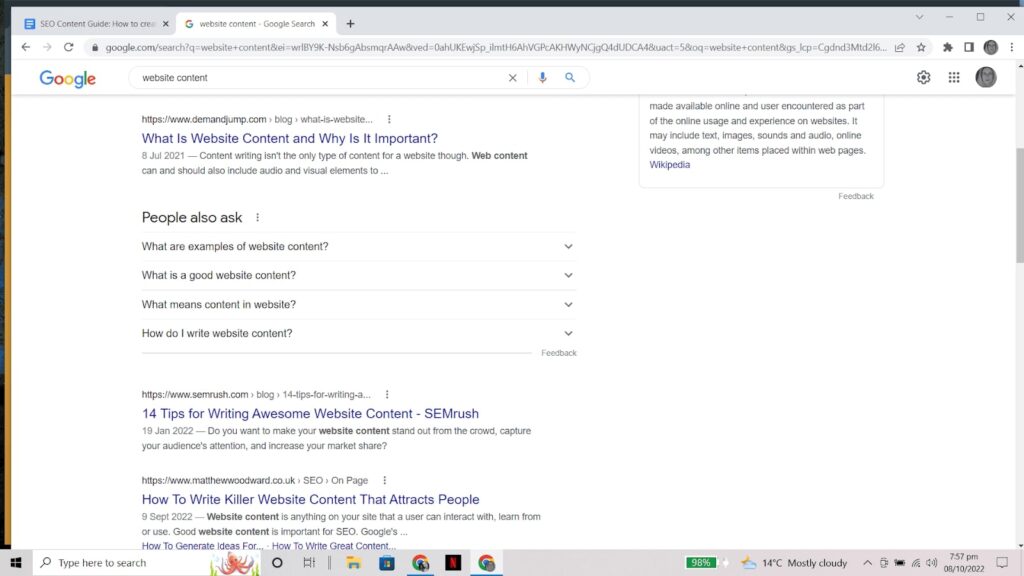 website content