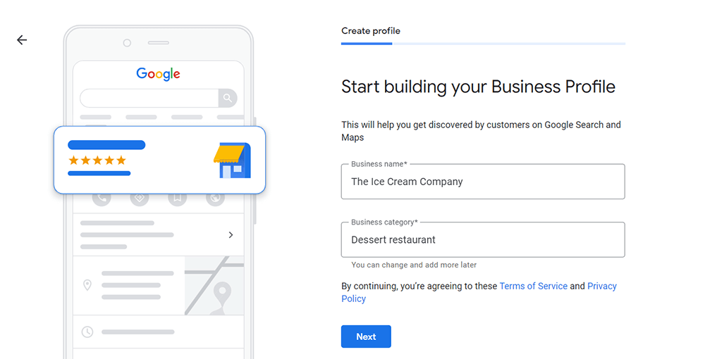 select business category when setting up your Google Business Profile