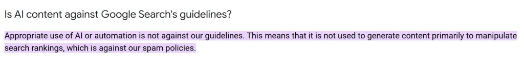 Google's stance on AI-generated content, screenshot from Google Search Central