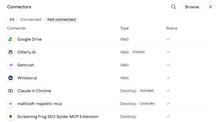 Claude connectors - MCPs for SEO