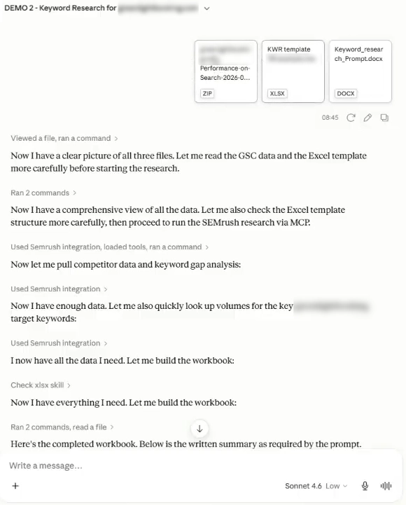 Doing a keyword research in Claude with Semrush MCP